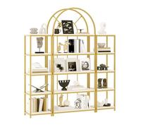 Bibliothèque modulaire 3 pièces 163 x 30 x 184 cm en MDF blanc et métal doré, étagère de sol avec arche décorative