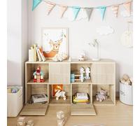 Bibliothèque modulaire au design imitation bois avec des portes rainurées, pouvant être assemblée en version haute ou longue, pour le salon et la chambre d'enfant, couleur chêne naturel, 60 x 30 x 125