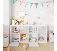 Bibliothèque modulaire au design imitation bois avec des portes rainurées, pouvant être assemblée en version haute ou longue, pour le salon et la chambre d'enfant, blanche, 60 x 30 x 125 cm / 125 x 30