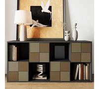 Bibliothèque modulaire au design imitation bois avec des portes rainurées, pouvant être assemblée en version haute ou longue, pour le salon et la chambre d'enfant, noire, 60 x 30 x 125 cm / 125 x 30 x