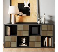 Bibliothèque Modulaire Noire Mate 8 Casiers, Étagère de Rangement avec Portes à Lignes Sculptées, Meuble pour Chambre Bureau