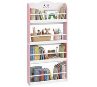 Bibliothèque murale pour enfants - AIYAPLAY - 4 niveaux de rangement - thème barbe à papa - bois - 60x12x108cm - rose