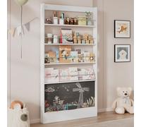 Bibliothèque murale pour enfants, étagère de rangement avec tablette noire à peindre, 4 étagères pour livres, jouets et objets de décoration, mobilier pour chambre d'enfant