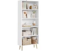 WOLTU Bibliothèque Ouverte Meuble de Rangement Étagère à Livres pour Salon, Bureau, Étagère de Rangement avec Pieds en Bois et 5 Compartiments, Blanc 60x24x144cm SK022ws