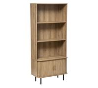 Bibliothèque PEGANE - Bois MDF naturel et acier noir - 80x39x179,6cm - 4 étagères
