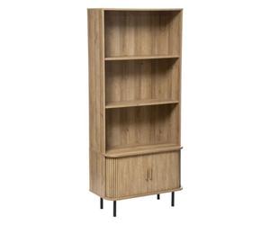 Bibliothèque PEGANE - Bois MDF naturel et acier noir - 80x39x179,6cm - 4 étagères
