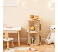 Bibliothèque pivotante en bois massif - LUNSY - 2 étages - Pivotante à 360 degrés - 39x39x67 cm - Beige - Sans peinture