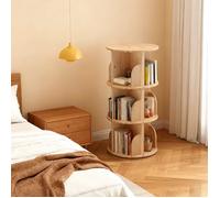 Bibliothèque pivotante en bois massif - LUNSY - 3 étages - Pivotante à 360° - 39x39x98 cm - Beige - Grande capacité