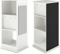 Bibliothèque pivotante pour enfants - Étagère à 3 niveaux - Tableau noir et miroir - 8 crochets - Compartiments ouverts - Bois - Couleur ivoire