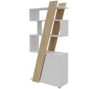 Bibliothèque porte à droite Rhéa L. 90 x P. 40 x H 190 cm - Structure Chêne - Porte blanche