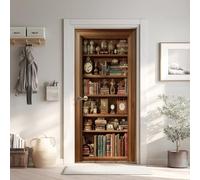 Bibliothèque Poster de Porte 3D Trompe L'Oeil 73x205 cm, Rétro Vintage Auto-Adhésif Sticker Porte pour Chambre Cuisine, Ancien Stickers Autocollants de Porte