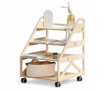 Bibliothèque pour enfant 3-en-1 Montessori en bois avec roulettes - Rangement pour livres et jouets, siège de lecture - Naturel