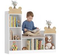 AIYAPLAY Bibliothèque Enfant avec Coin Lecture, 3 en 1, 121x30x106cm, Blanc