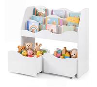 Bibliothèque pour Enfants à 3 Niveaux GIANTEX Étagère à Livres en Bois Anti-Basculement Roulettes 82 x 30 x 76 cm Blanc