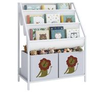 Bibliothèque pour enfants - AIYAPLAY - 4 niveaux - porte-livres et tiroir en tissu - bois - 60 x 30 x 76 cm - blanc