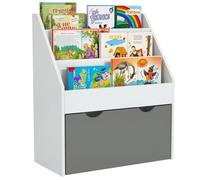 Bibliothèque pour enfants - AIYAPLAY - Multi-Rangement avec 3 niveaux d'étagères et un tiroir - 62,5L x 30l x 70H cm - gris et blanc