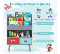 Bibliothèque pour enfants avec 3 étagères et 3 étagères. compartiment ouvert et amp; 2 tiroirs en tissu gris