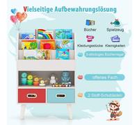 Bibliothèque pour enfants avec 3 étagères et 3 étagères. compartiment ouvert et amp; 2 tiroirs en tissu blanc