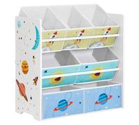 Bibliothèque pour enfants avec 7 boîtes de rangement, blanche, 29,5 x 62,5 x 60 cm