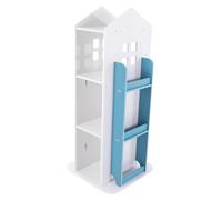 Bibliothèque pour enfants - Bibliothèque pivotante - 4 étagères - Motif maison - En bois - Sécurité enfants - À monter - Bleu