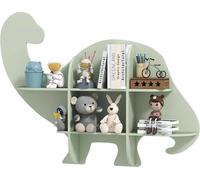Bibliothèque pour enfants Dinosaures - Étagère murale en bois - 2 étagères - 6 compartiments ouverts - Vert