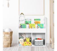 Bibliothèque pour enfants en bois avec 3 niveaux et 2 étagères, étagère à jouets blanche