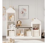 Bibliothèque pour enfants en bois - Étagère avec coin lecture - Design Montessori - Rangement pour jouets - Modèle sur pied - Style moderne - Blanc