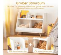 Bibliothèque pour enfants - Étagère à jouets - 5 compartiments - Pieds en bois massif - Bois - 86 × 78 × 36 cm - À monter soi-même - Couleur ivoire