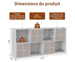 Bibliothèque pour enfants - Étagère à jouets - 8 bacs de rangement - Armoire à 4 portes - Panneau de particules - Pour chambre d'enfant - Blanc crème
