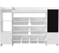 Bibliothèque pour enfants - Étagère à livres et jouets - Compartiments ouverts - Boîtes de rangement - Tableau - 137 × 30 × 94,5 cm - Blanc