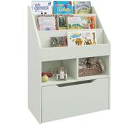 Bibliothèque pour enfants - Étagère avec tiroir - 3 compartiments de rangement - 2 étagères ouvertes - Pour chambre d'enfant - Gris clair