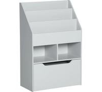 Bibliothèque pour enfants - Étagère de rangement - 3 compartiments - 2 boîtes de rangement - Tiroir - Roulettes - Gris clair