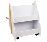 Bibliothèque pour enfants - Étagère en forme d'arbre - 4 compartiments - 2 niveaux - Avec roulettes - Bois - Blanc
