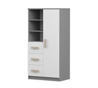 Bibliothèque pour enfants Jonas 05 - 80 cm, Gris/Blanc avec poignées Sonoma, 3 tiroirs & 1 porte