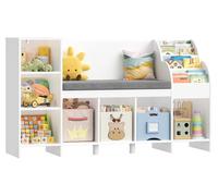 Bibliothèque pour enfants - Meuble à jouets avec banquette de lecture - Rangement en bois de 138,5 cm - Pour chambre d'enfant - Blanc