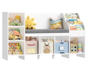 Bibliothèque pour enfants - Meuble à jouets avec banquette de lecture - Rangement en bois de 138,5 cm - Pour chambre d'enfant - Blanc