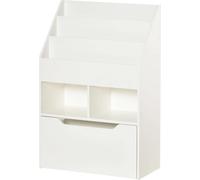 Bibliothèque pour enfants - Rangement - 3 compartiments - 2 boîtes - Tiroir - Roulettes - Blanc