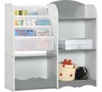 Bibliothèque pour enfants & rangement de jouets - Étagère avec compartiments ouverts - 85×26×84 cm - MDF, pin & polyester - Pour chambre d'enfant - À monter soi-même - Gris