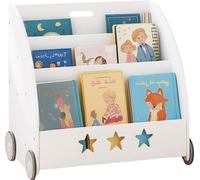 Bibliothèque pour enfants Relaxdays, dimensions : 57 x 62 x 42 cm, sur roulettes, 3 étagères pour livres et jouets, bibliothèque pour enfants, blanche