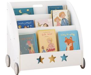 Bibliothèque pour enfants Relaxdays, dimensions : 57 x 62 x 42 cm, sur roulettes, 3 étagères pour livres et jouets, bibliothèque pour enfants, blanche