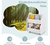 Bibliothèque pour enfants sur roulettes Étagère pour enfants avec espace de rangement spacieux 52 x 47 x 63 cm Blanc