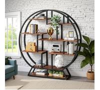 Bibliothèque ronde industrielle 5 niveaux | Bibliothèque haute indépendante pour salon, bureau et maison | 150x30x160 cm, marron