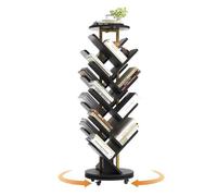 Bibliothèque rotative 360° 8 niveaux 17 compartiments avec roulettes - étagère arbre gain de place, Noir