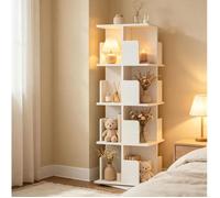Bibliothèque Rotative 4 Niveaux avec 16 Compartiments Ouverts, Rotation 360 Degrés - YEAVIO - Blanche 39,5×39,5×128 cm
