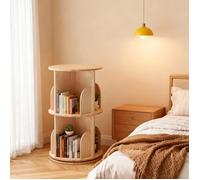 Bibliothèque rotative à 2 niveaux, 67 X 39CM ronde rotative à 360°, étagère en bois pour chambre étroite, rangement de bureau