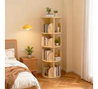Bibliothèque rotative à 360 ° - En bois massif - Étagère sur pied - Multifonction - Étagère de rangement pour enfants et adultes - 4 étages - Diamètre : 39 cm - Hauteur : 129 cm