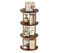 Bibliothèque Rotative à 360°, Étagère Livre en Bois sur Pied, Bibliothèque Tournante à 3 Niveaux, Niveaux Réglables, Tour de Rangement pour Chambres, Bureaux et Salons, 45 × 45 × 97 cm, Marron Vintage