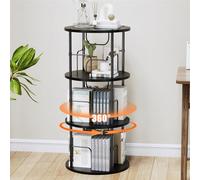 Bibliothèque Rotative à 360°, Étagère Livre en Bois sur Pied, Bibliothèque Tournante à 3 Niveaux, Niveaux Réglables, Tour de Rangement pour Chambres, Bureaux et Salons, 45 × 45 × 97 cm, Noir