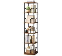 Bibliothèque rotative à 5 niveaux - WOLTU - 30x30x136 cm - 4 bords relevés par niveau - Marron Rustique + Noir