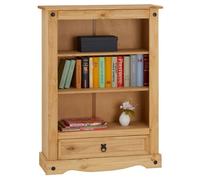 Bibliothèque SALSA étagère en bois style mexicain avec 2 tablettes et 1 tiroir, en pin massif finition teintée/cirée